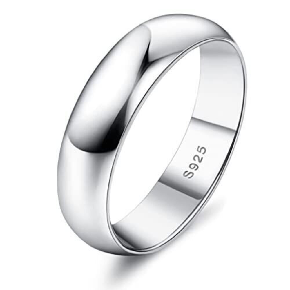 5902 5mm Sterling Silver Rings 18K White Gold Plated Plain Stackable Thumb